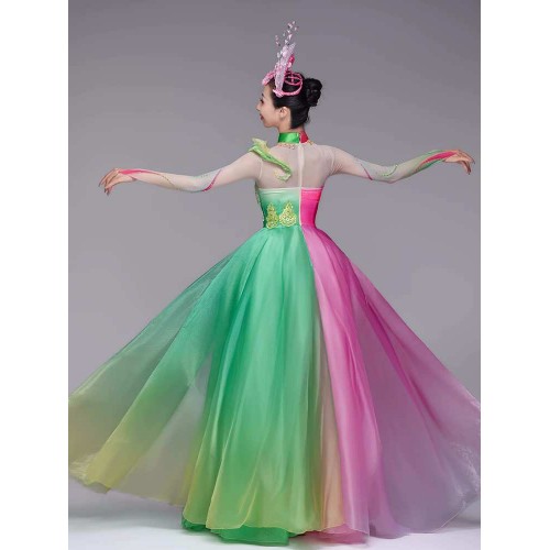 Colorful flowers petals Opening dance dresses for women girls Female companion dance costumes modern dance dress for female